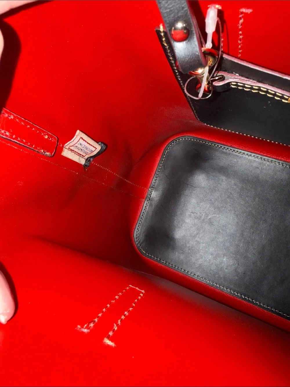 Dooney & Bourke Black Leather Tote with Red Trim - Picture 9 of 13